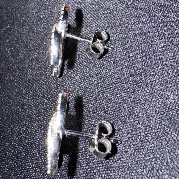 Silver Crystal Logo Style Stud Earrings - Picture 3 of 3